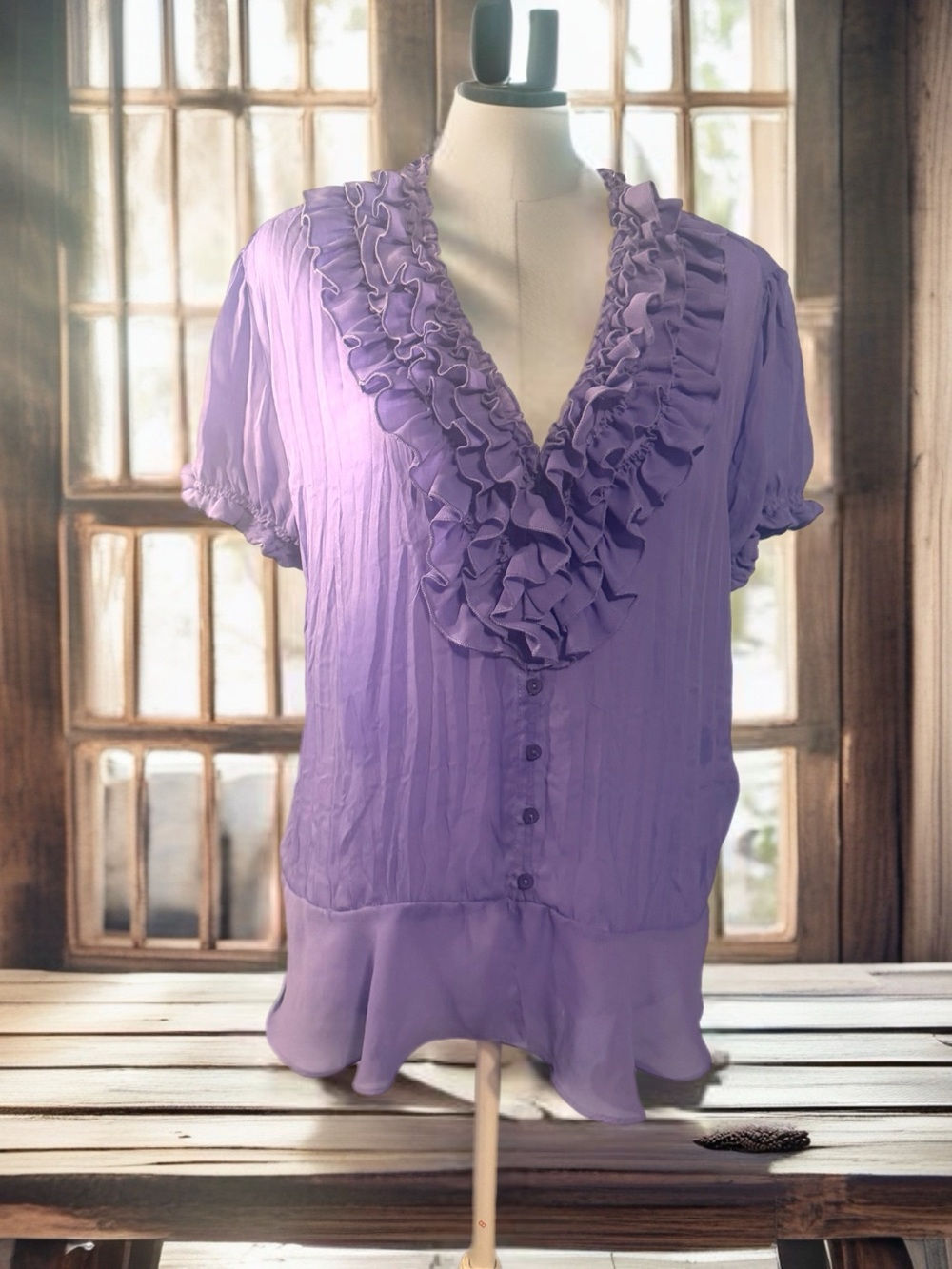 Romantic Allison Taylor CRINKLE RUFFLE  Blouse size XL